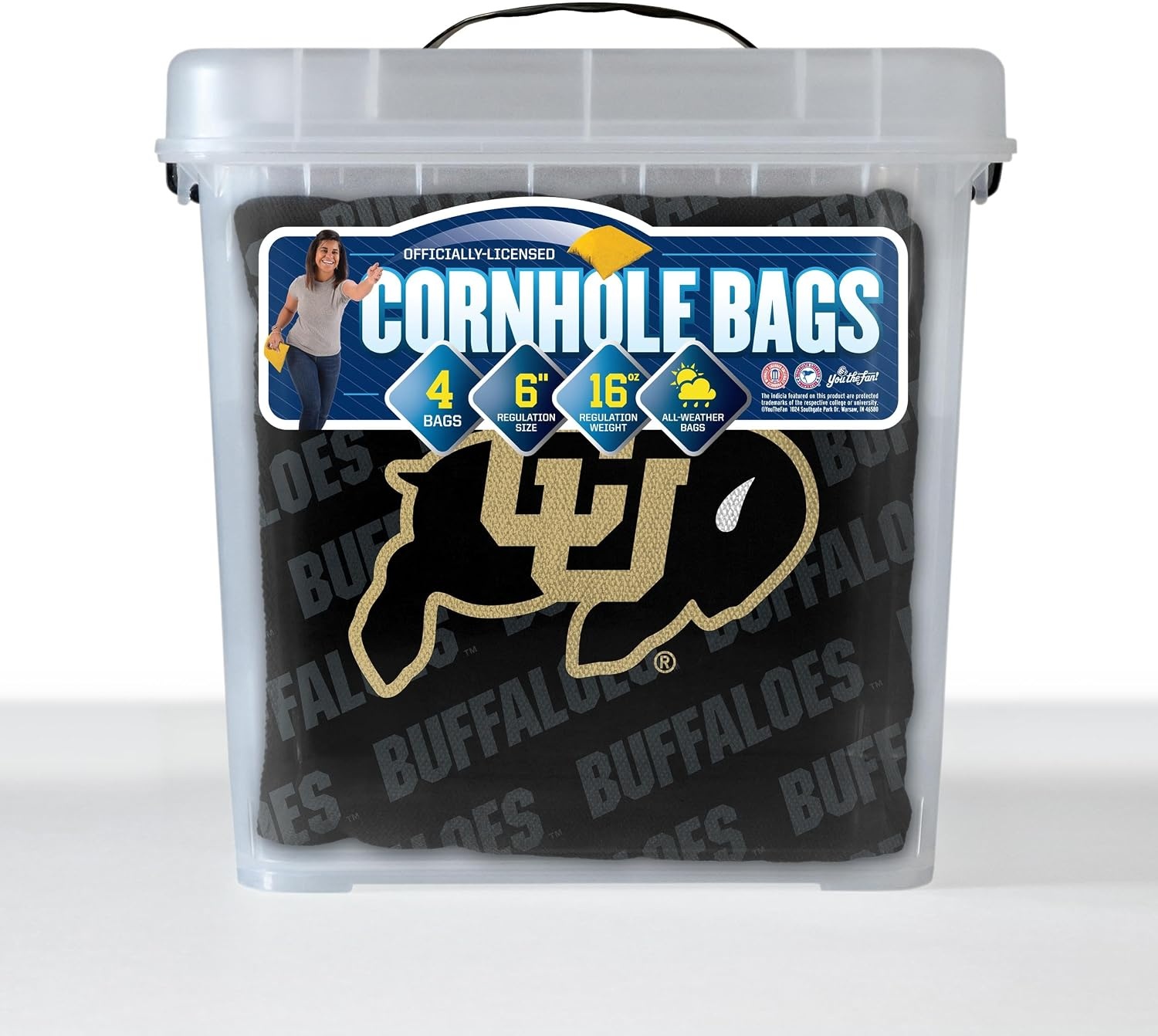 image:imageYouTheFan OfficiallyLicensed NCAA Set of 4 Cornhole Bags  All Weather Regulation 6 x 6 Size  16oz Weight  Designed in USAColorado Buffaloes  Black