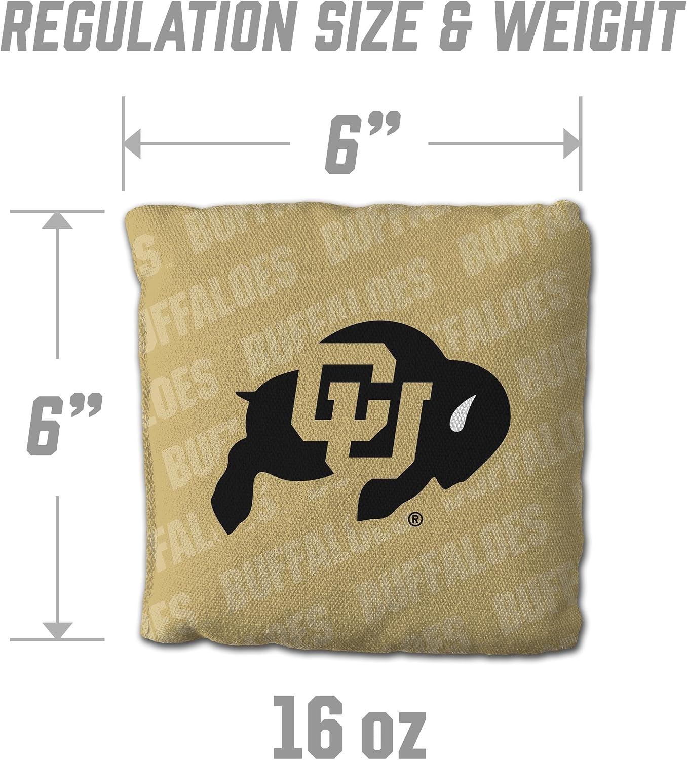 image:imageYouTheFan OfficiallyLicensed NCAA Set of 4 Cornhole Bags  All Weather Regulation 6 x 6 Size  16oz Weight  Designed in USAColorado Buffaloes  Gold