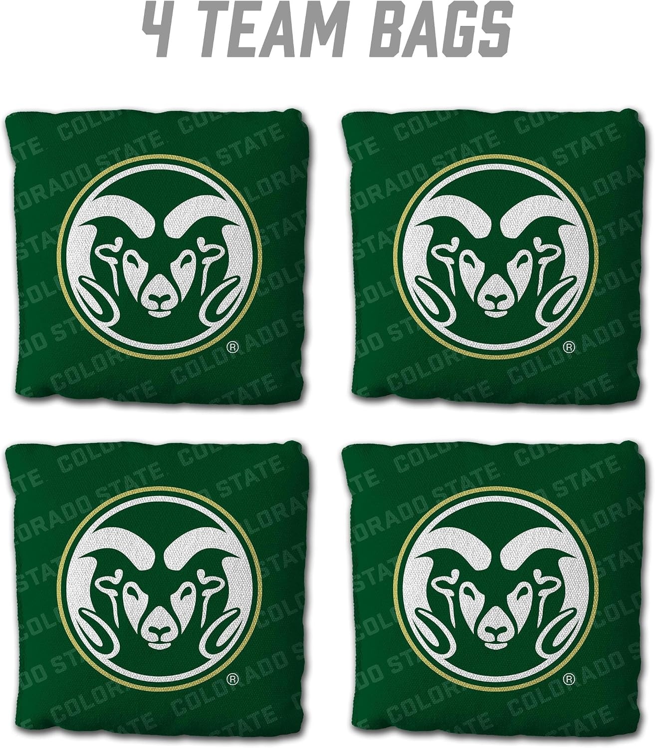 image:imageYouTheFan OfficiallyLicensed NCAA Set of 4 Cornhole Bags  All Weather Regulation 6 x 6 Size  16oz Weight  Designed in USAColorado State Rams  Green