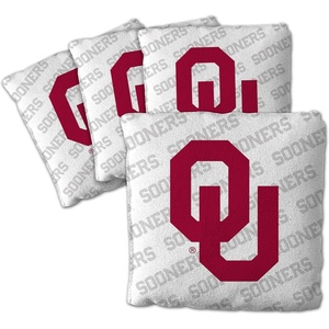 image:imageYouTheFan OfficiallyLicensed NCAA Set of 4 Cornhole Bags  All Weather Regulation 6 x 6 Size  16oz Weight  Designed in USAOklahoma Sooners  White