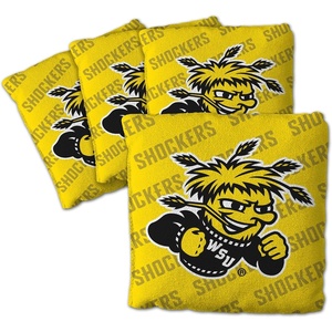 image:imageYouTheFan OfficiallyLicensed NCAA Set of 4 Cornhole Bags  All Weather Regulation 6 x 6 Size  16oz Weight  Designed in USAWichita State Shockers  Yellow