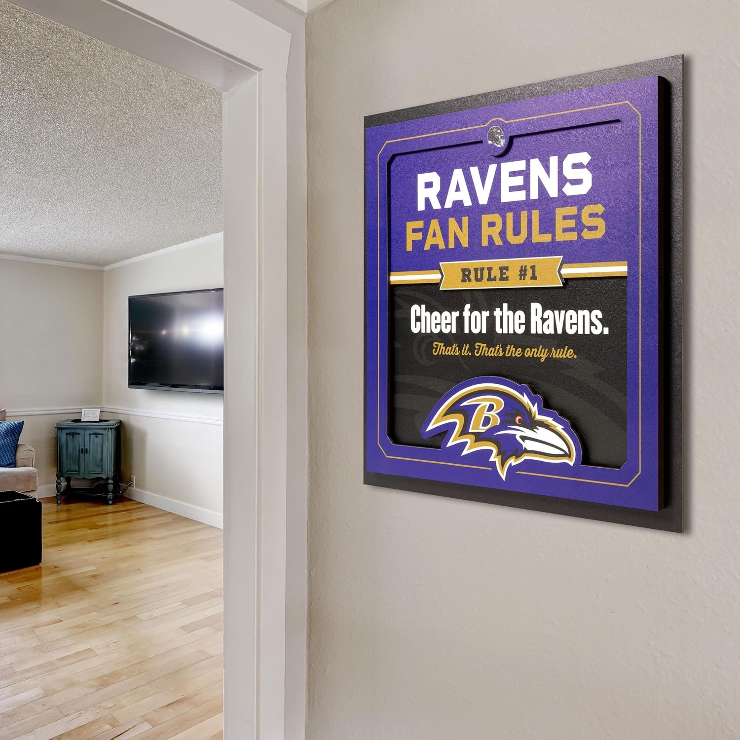image:imageYouTheFan Officiallylicensed NFL Fan Rules Wall Art multiple layers humorous team artwork sports fan motto showcases funny rules indoor decorBaltimore Ravens