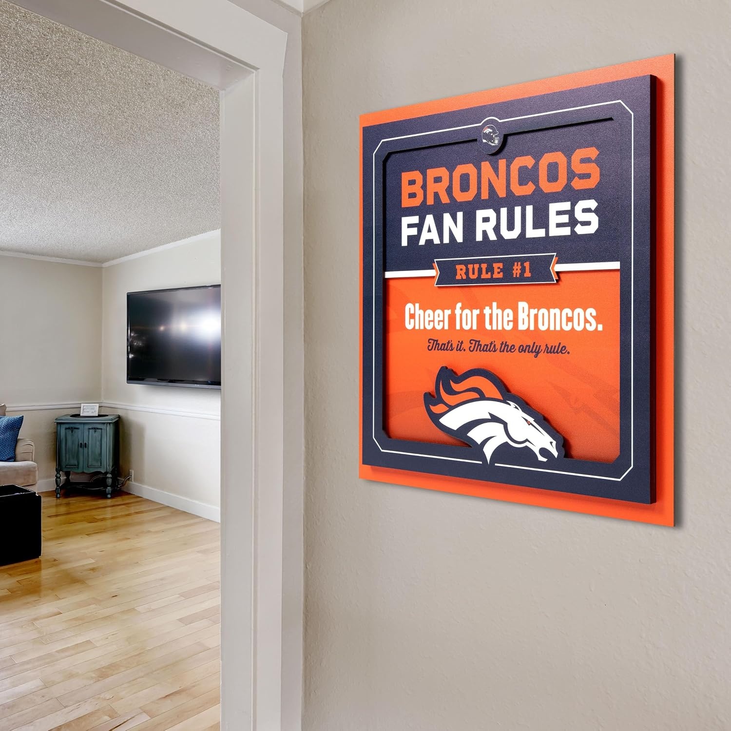 image:imageYouTheFan Officiallylicensed NFL Fan Rules Wall Art multiple layers humorous team artwork sports fan motto showcases funny rules indoor decorDenver Broncos