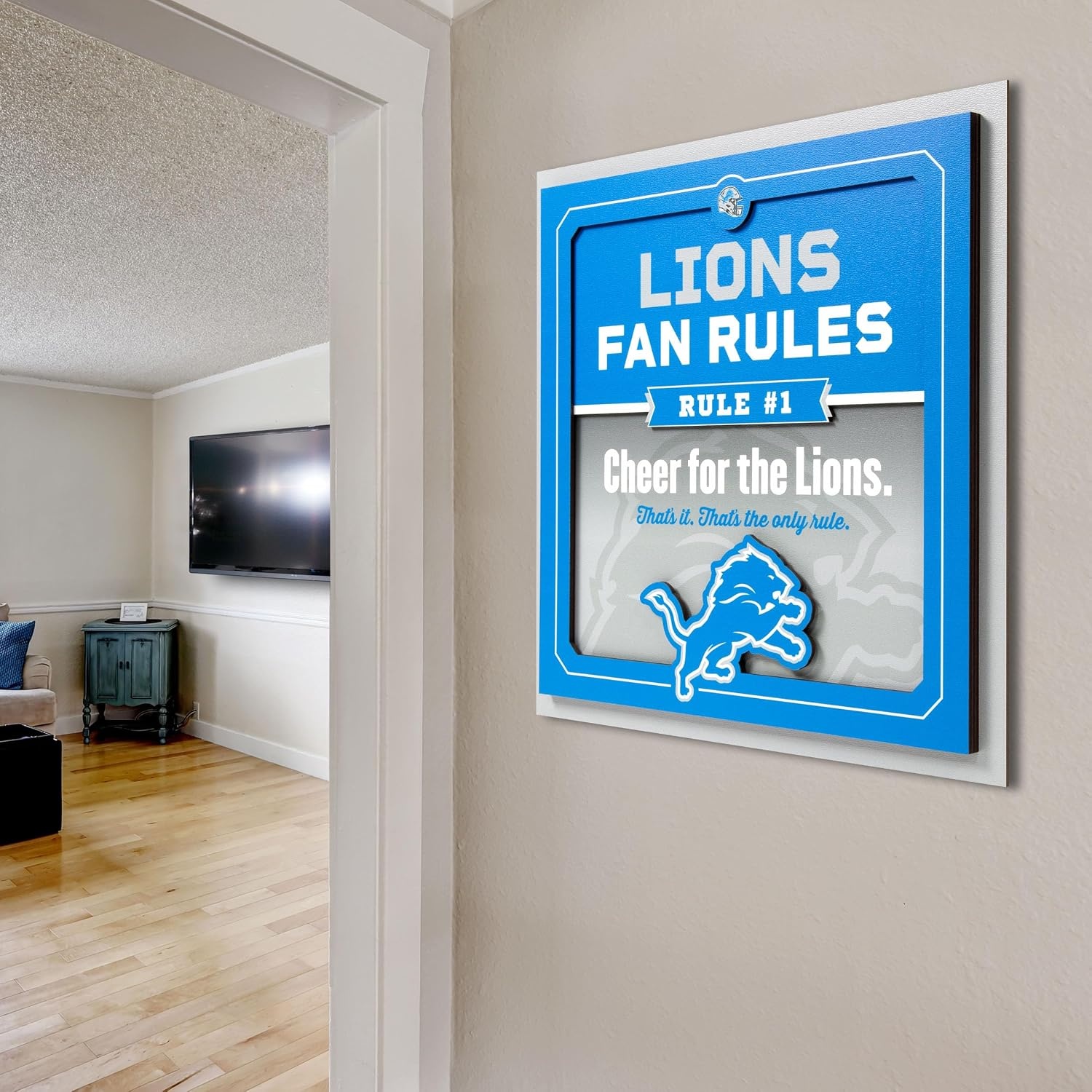 image:imageYouTheFan Officiallylicensed NFL Fan Rules Wall Art multiple layers humorous team artwork sports fan motto showcases funny rules indoor decorDetroit Lions