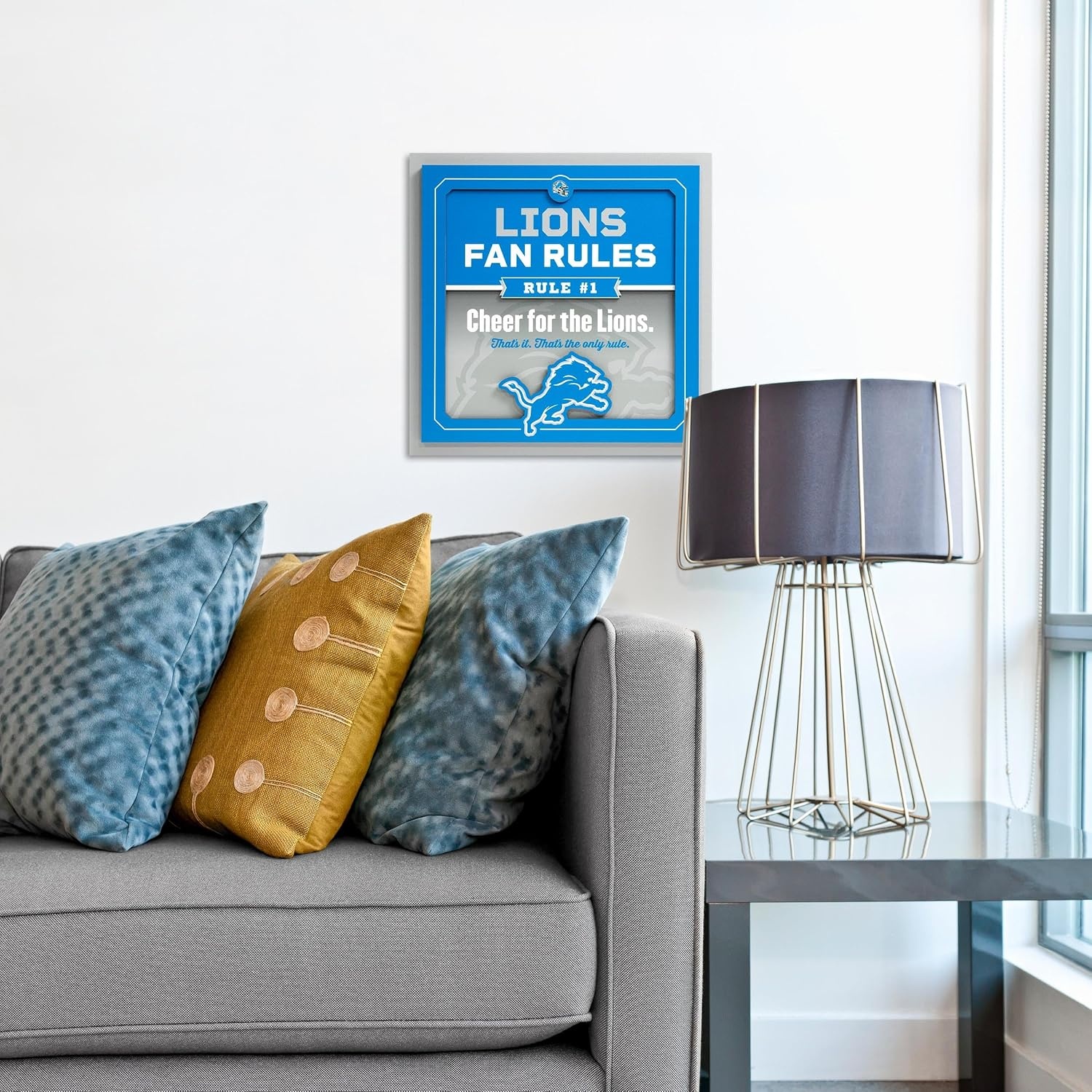 image:imageYouTheFan Officiallylicensed NFL Fan Rules Wall Art multiple layers humorous team artwork sports fan motto showcases funny rules indoor decorDetroit Lions