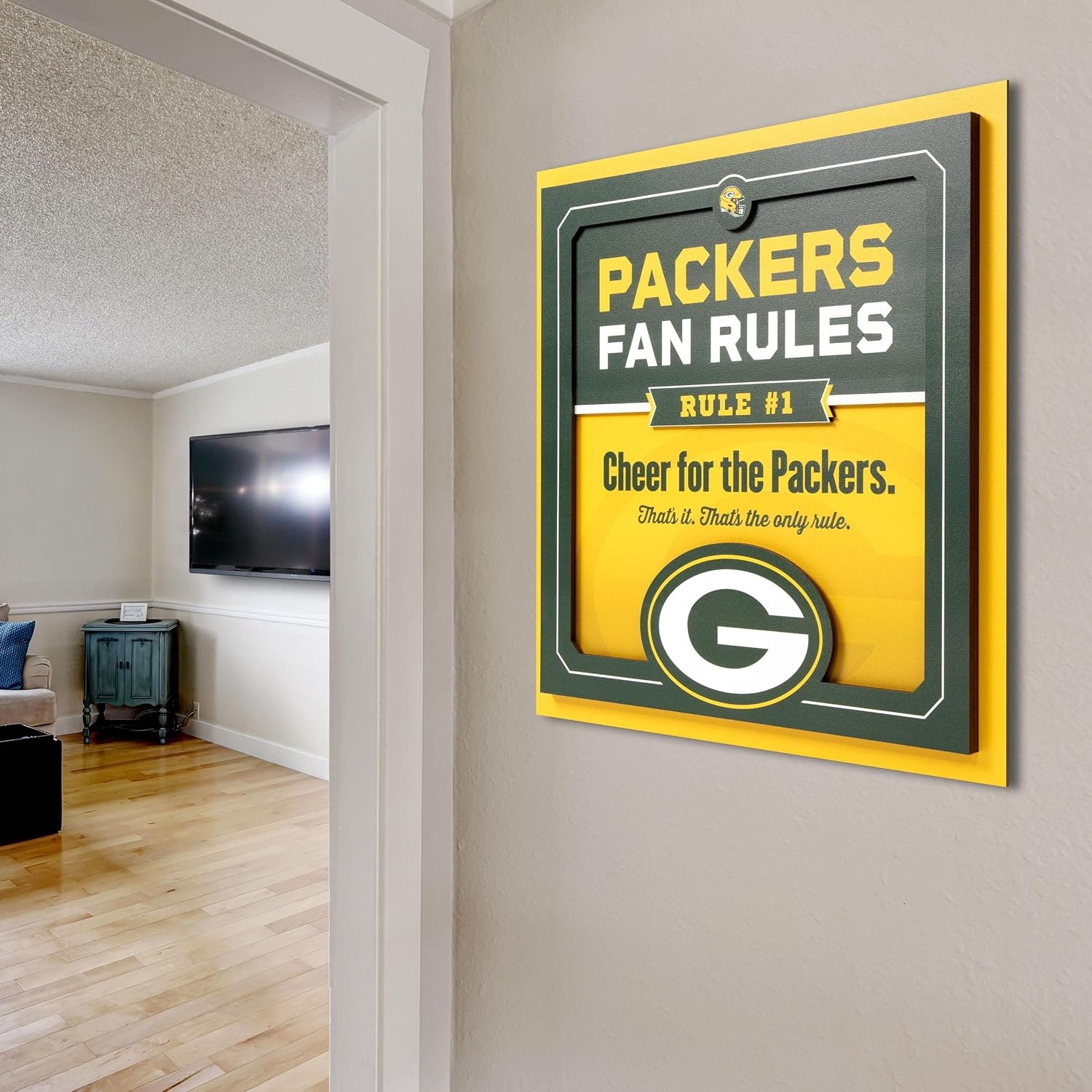 image:imageYouTheFan Officiallylicensed NFL Fan Rules Wall Art multiple layers humorous team artwork sports fan motto showcases funny rules indoor decorGreen Bay Packers