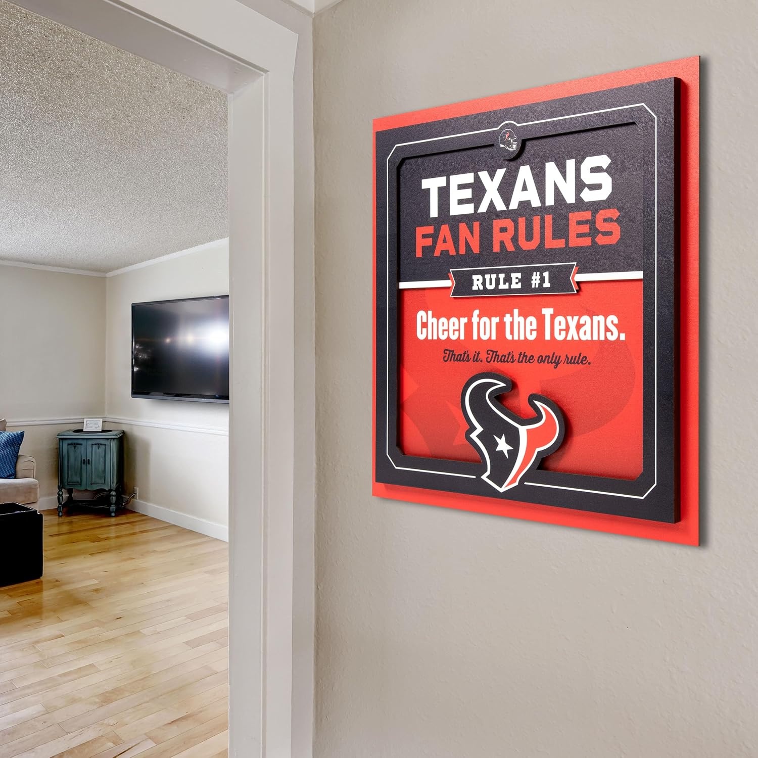 image:imageYouTheFan Officiallylicensed NFL Fan Rules Wall Art multiple layers humorous team artwork sports fan motto showcases funny rules indoor decorHouston Texans