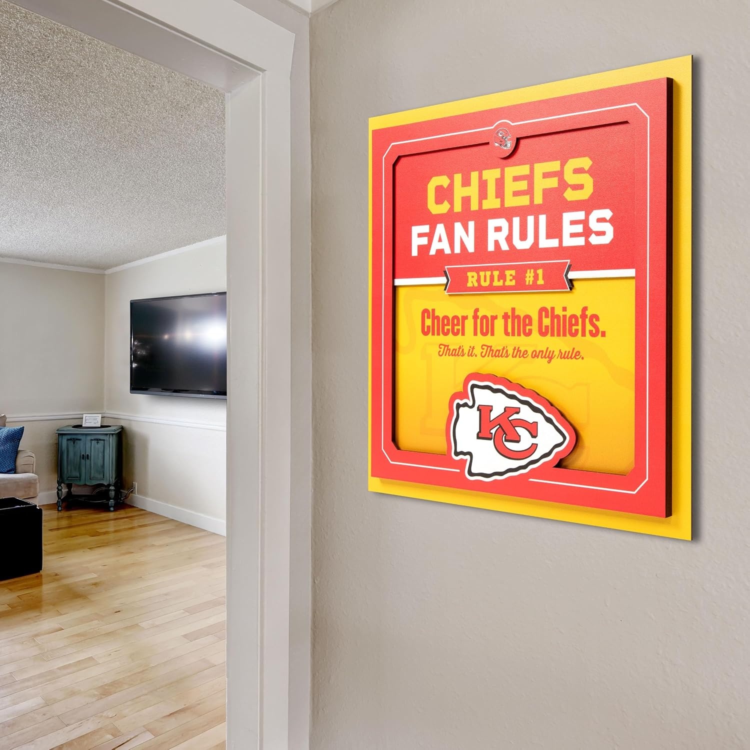image:imageYouTheFan Officiallylicensed NFL Fan Rules Wall Art multiple layers humorous team artwork sports fan motto showcases funny rules indoor decorKansas City Chiefs