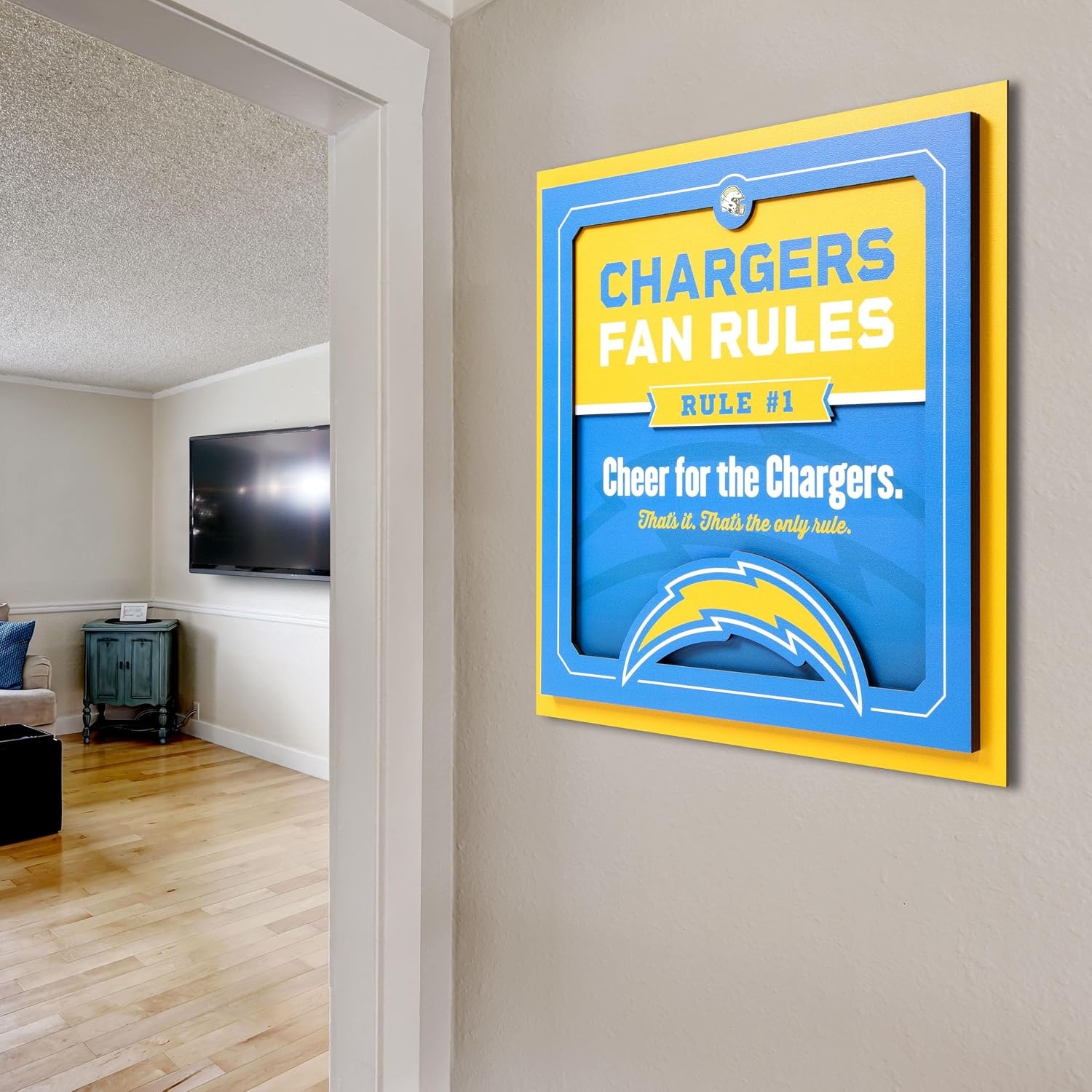 image:imageYouTheFan Officiallylicensed NFL Fan Rules Wall Art multiple layers humorous team artwork sports fan motto showcases funny rules indoor decorLos Angeles Chargers
