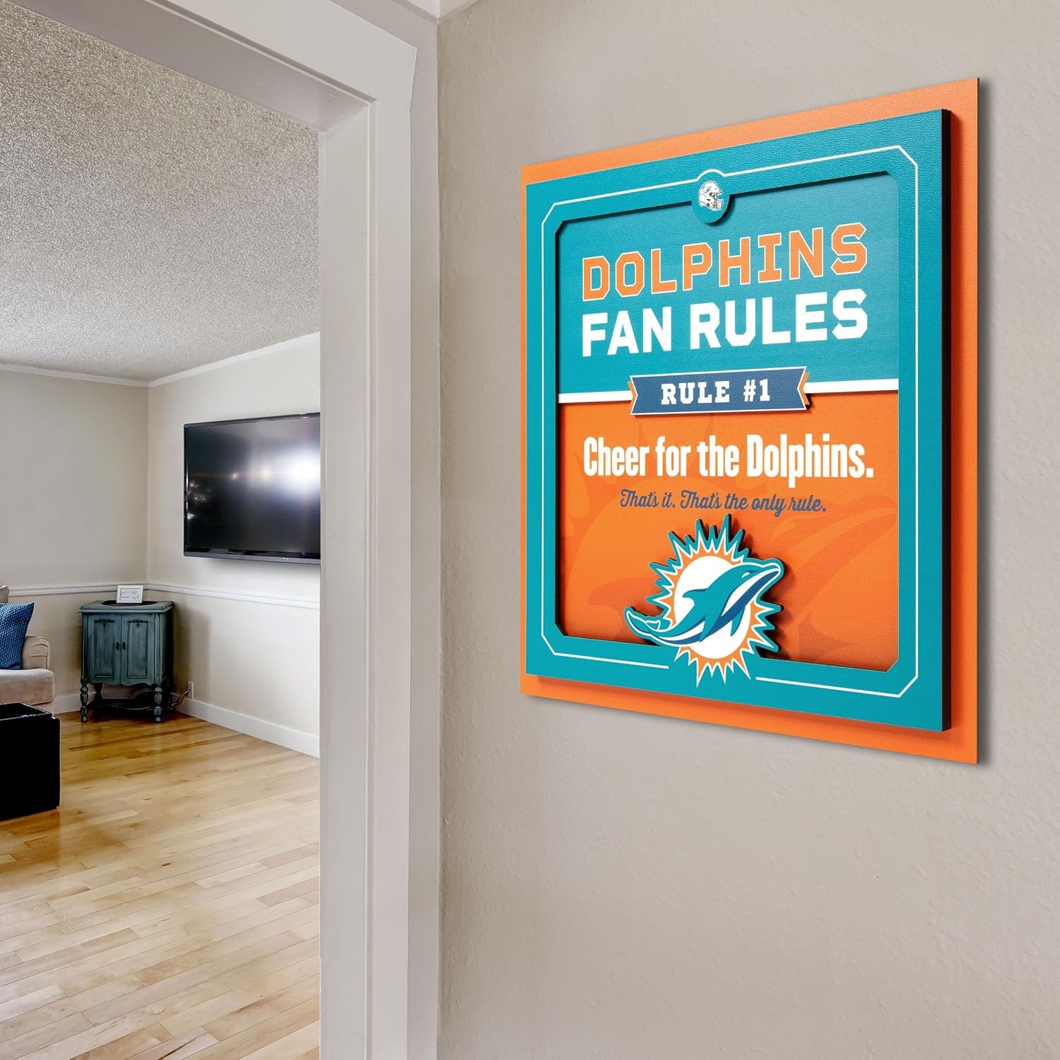 image:imageYouTheFan Officiallylicensed NFL Fan Rules Wall Art multiple layers humorous team artwork sports fan motto showcases funny rules indoor decorMiami Dolphins