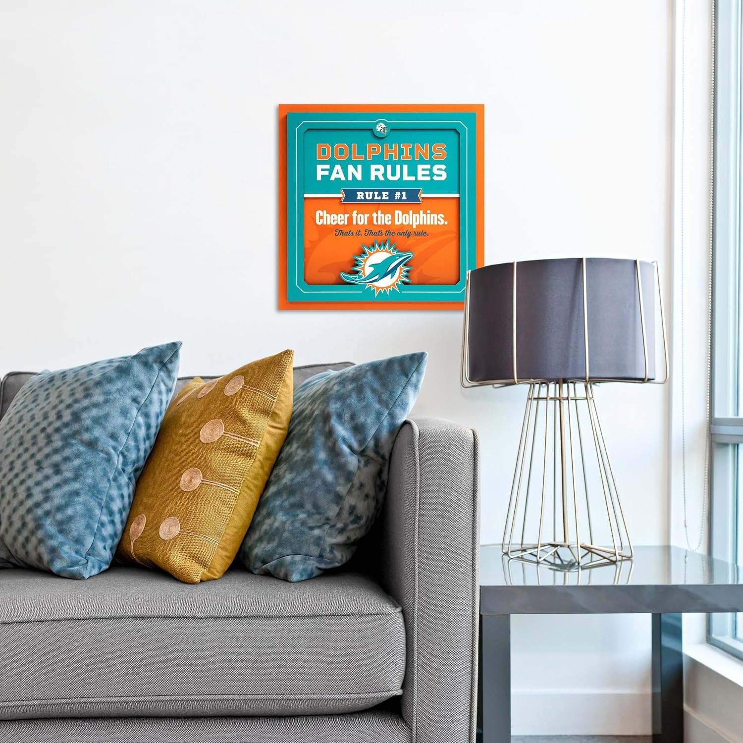 image:imageYouTheFan Officiallylicensed NFL Fan Rules Wall Art multiple layers humorous team artwork sports fan motto showcases funny rules indoor decorMiami Dolphins