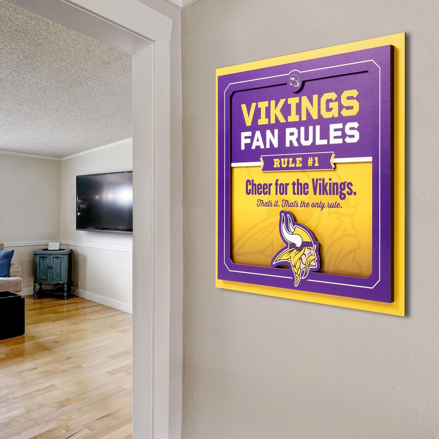 image:imageYouTheFan Officiallylicensed NFL Fan Rules Wall Art multiple layers humorous team artwork sports fan motto showcases funny rules indoor decorMinnesota Vikings