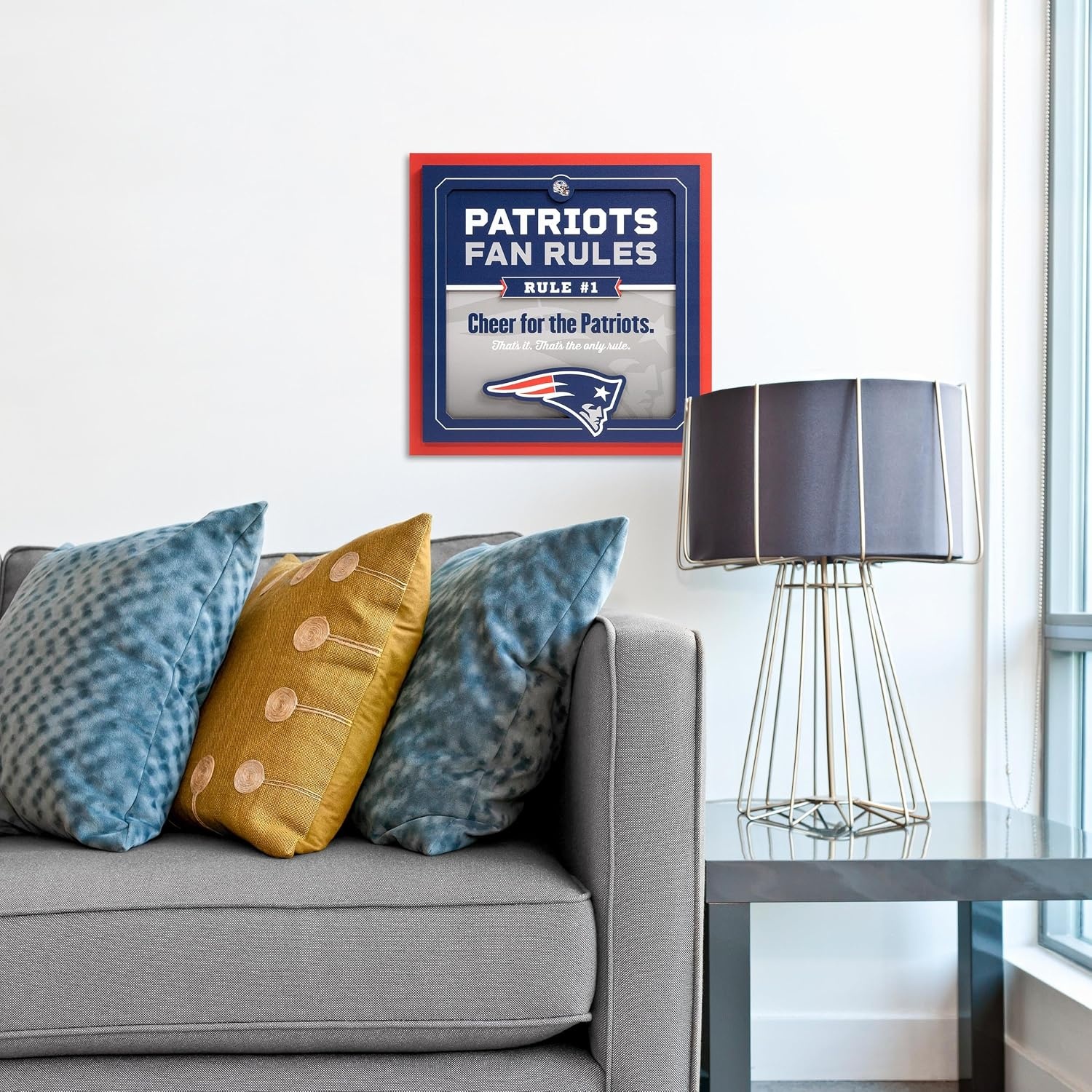 image:imageYouTheFan Officiallylicensed NFL Fan Rules Wall Art multiple layers humorous team artwork sports fan motto showcases funny rules indoor decorNew England Patriots