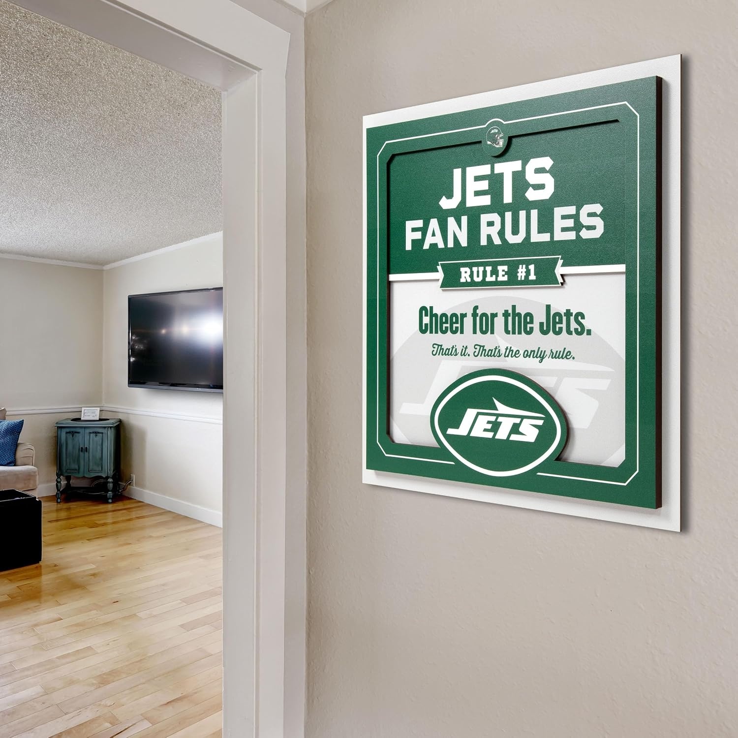 image:imageYouTheFan Officiallylicensed NFL Fan Rules Wall Art multiple layers humorous team artwork sports fan motto showcases funny rules indoor decorNew York Jets