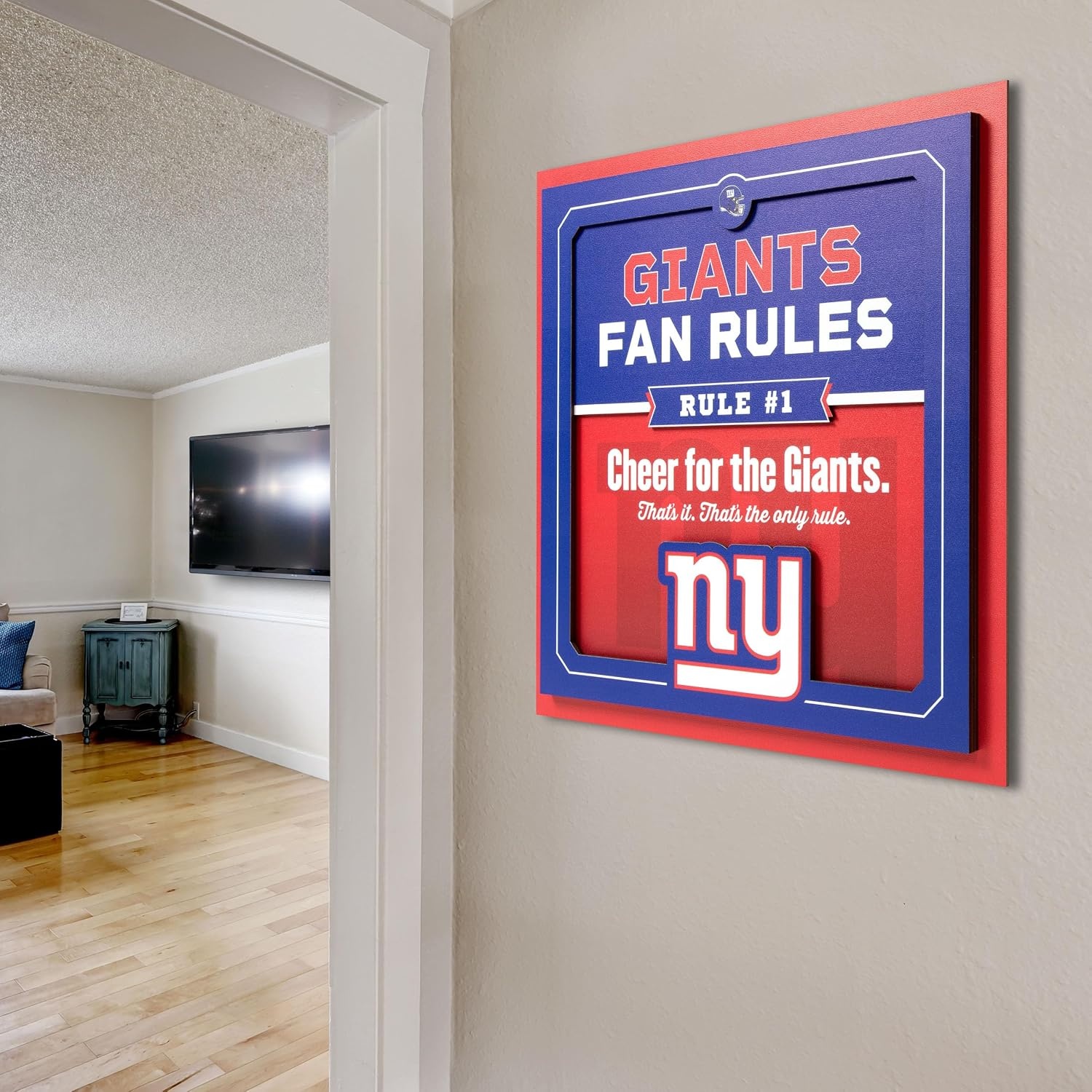 image:imageYouTheFan Officiallylicensed NFL Fan Rules Wall Art multiple layers humorous team artwork sports fan motto showcases funny rules indoor decorNew York Giants