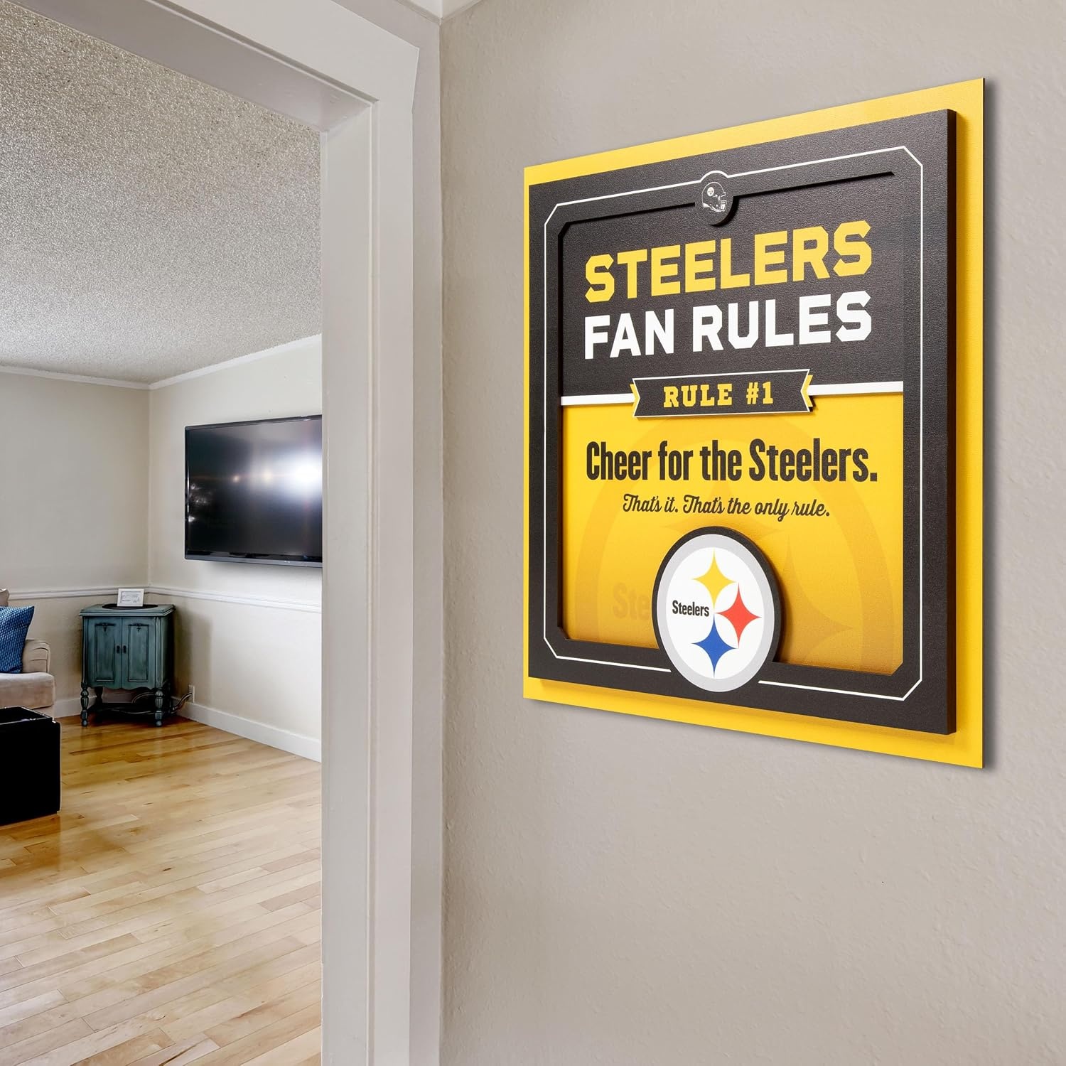 image:imageYouTheFan Officiallylicensed NFL Fan Rules Wall Art multiple layers humorous team artwork sports fan motto showcases funny rules indoor decorPittsburgh Steelers