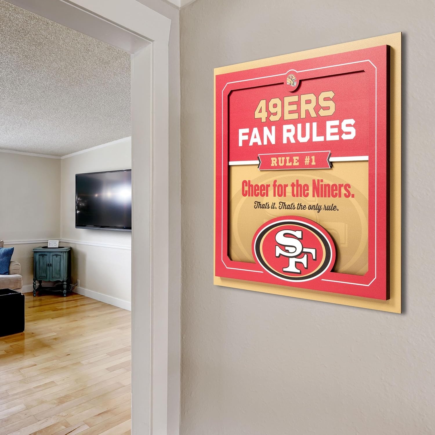 image:imageYouTheFan Officiallylicensed NFL Fan Rules Wall Art multiple layers humorous team artwork sports fan motto showcases funny rules indoor decorSan Francisco 49ers