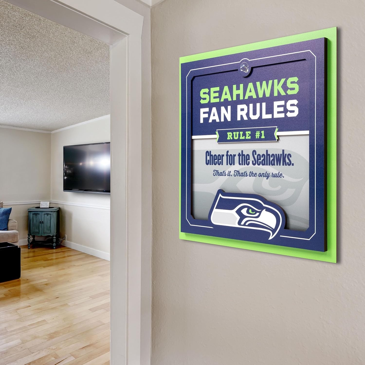 image:imageYouTheFan Officiallylicensed NFL Fan Rules Wall Art multiple layers humorous team artwork sports fan motto showcases funny rules indoor decorSeattle Seahawks