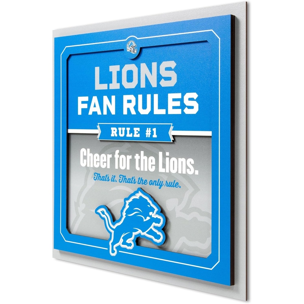 image:imageYouTheFan Officiallylicensed NFL Fan Rules Wall Art multiple layers humorous team artwork sports fan motto showcases funny rules indoor decorDetroit Lions