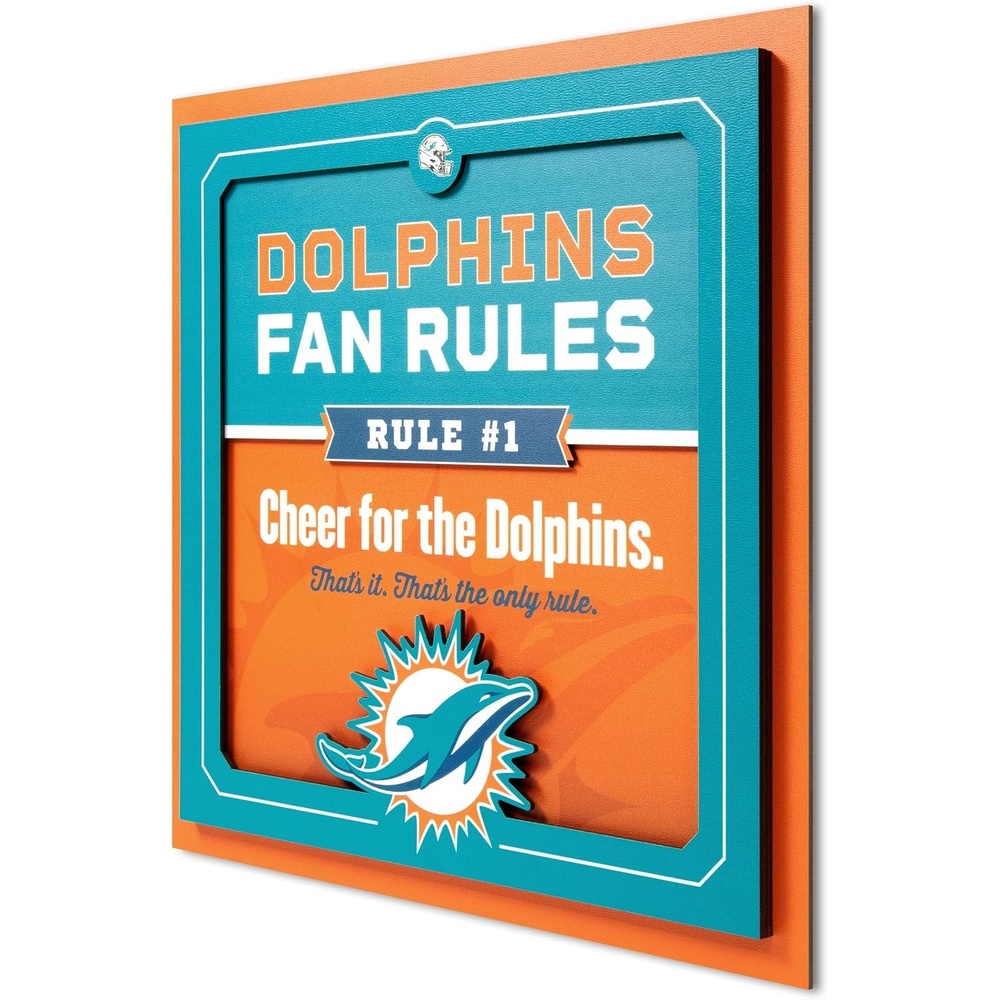 image:imageYouTheFan Officiallylicensed NFL Fan Rules Wall Art multiple layers humorous team artwork sports fan motto showcases funny rules indoor decorMiami Dolphins