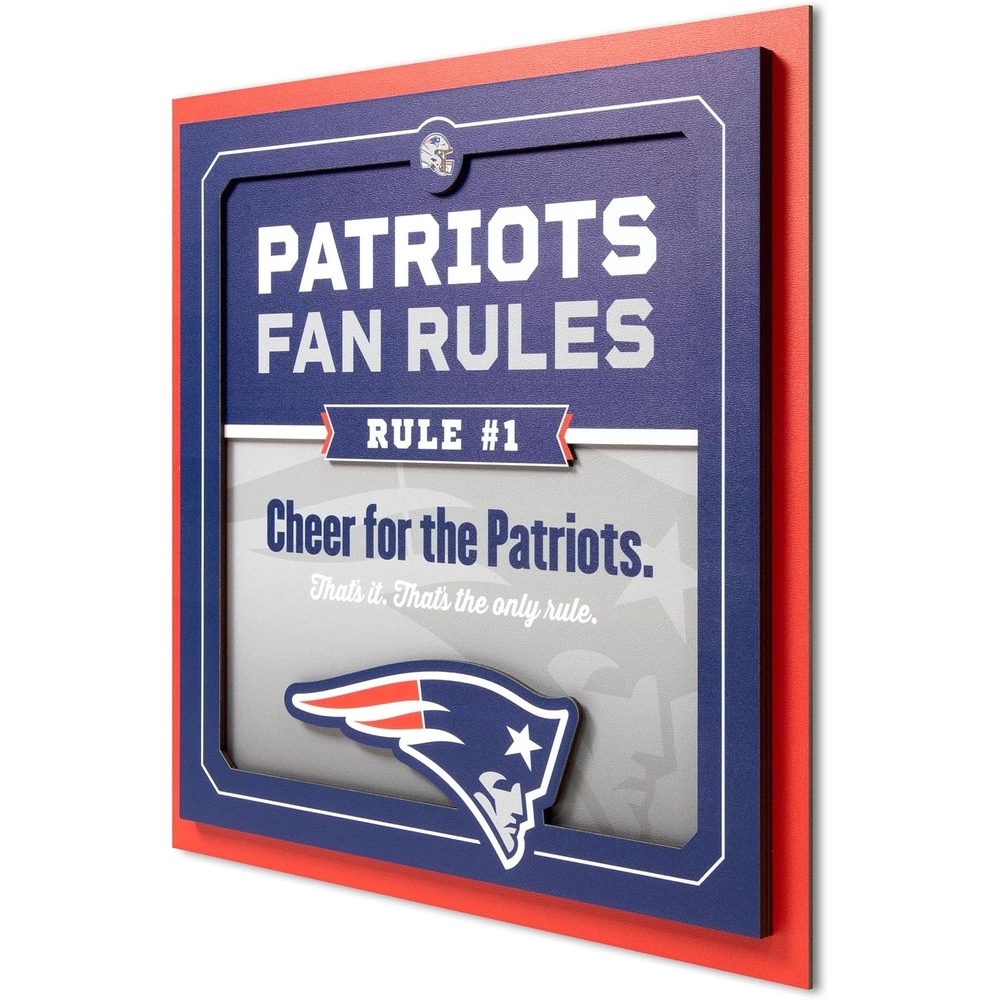 image:imageYouTheFan Officiallylicensed NFL Fan Rules Wall Art multiple layers humorous team artwork sports fan motto showcases funny rules indoor decorNew England Patriots