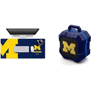 image:imageYouTheFan NCAA Michigan Wolverines Logo Series Desk Pad amp SOAR NCAA Shockbox LED Wireless Bluetooth Speaker Michigan Wolverines