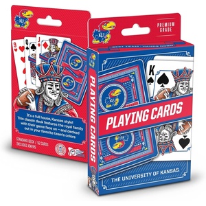 image:imageYouTheFan NCAA OfficiallyLicensed Playing Cards  Original Artwork on All face Cards and Jokers  Teams Official Colors  Quality Linen Texture  Designed in The USAKansas Jayhawks