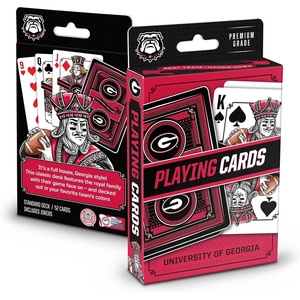 image:imageYouTheFan NCAA OfficiallyLicensed Playing Cards  Original Artwork on All face Cards and Jokers  Teams Official Colors  Quality Linen Texture  Designed in The USAGeorgia Bulldogs