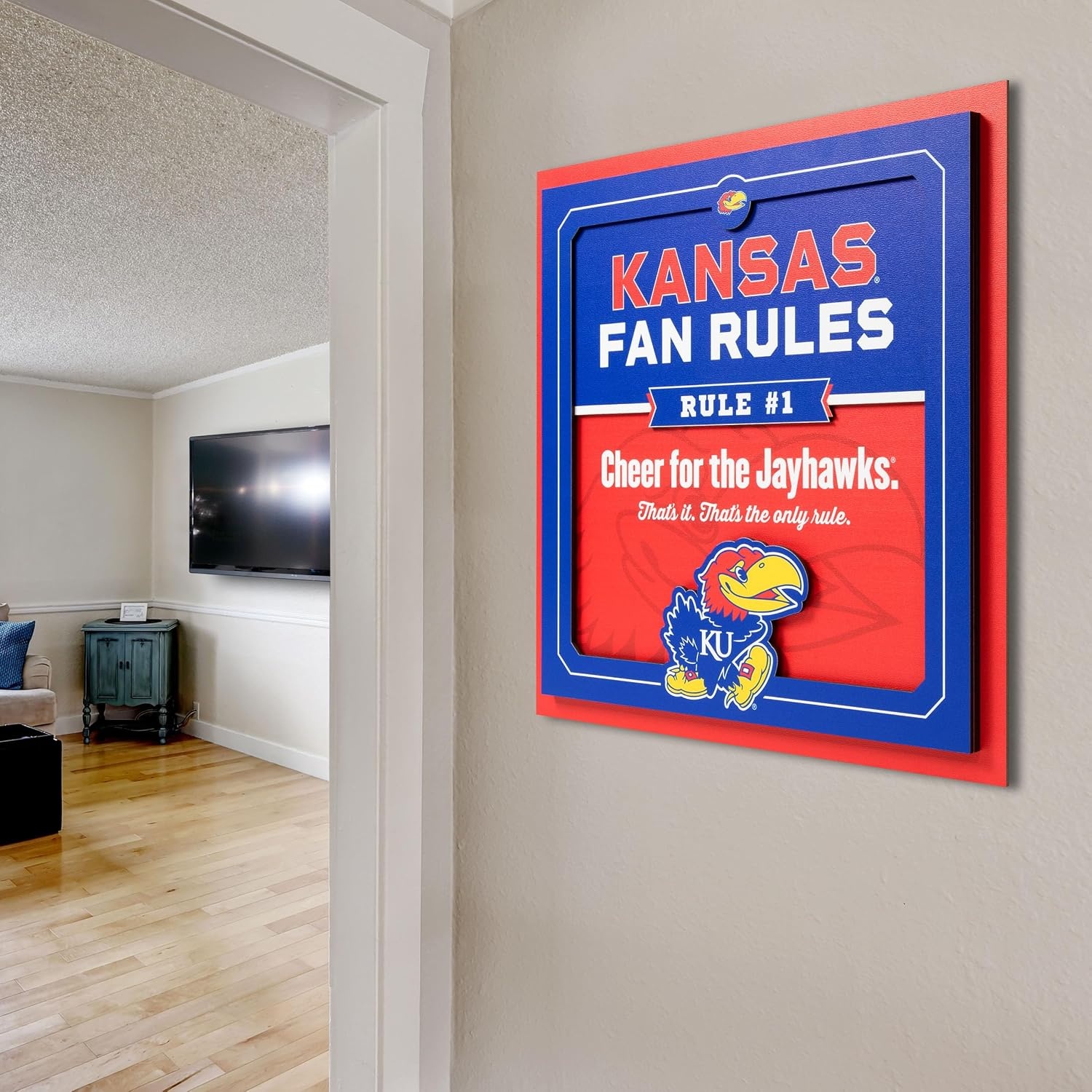 image:imageYouTheFan Officiallylicensed NCAA Tide Fan Rules Wall Art multiple layers humorous team artwork sports fan motto showcases funny rules indoor decorKansas Jayhawks