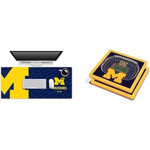 image:imageYouTheFan NCAA Michigan Wolverines Logo Series Desk Pad amp NCAA Michigan Wolverines 3D StadiumView Coasters  Michigan Stadium 4 x 4