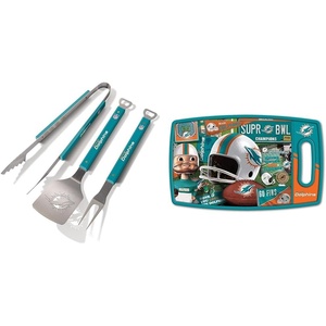 image:imageYouTheFan NFL Miami Dolphins Spirit Series 3Piece BBQ Set Stainless Steel 22 x 9 amp NFL Miami Dolphins Retro Series Cutting Board Medium