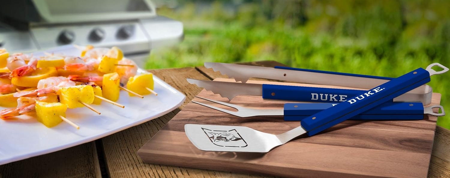 image:imageYouTheFan NCAA Duke Blue Devils Spirit Series 3 Piece BBQ Set  Includes Sportula Grill Spatula Tongs and Fork 2 Bottle Openers Per Set TeamColored Composite Handles Officially Licensed